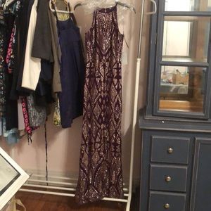 Dark purple and gold glitter long dress